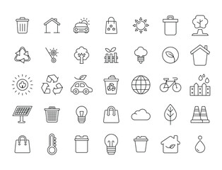 Eco Friendly Living Thin Outline Icon Set

