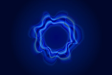 Abstract circular soundwave visualizer pulses in shades of electric blue against a dark background