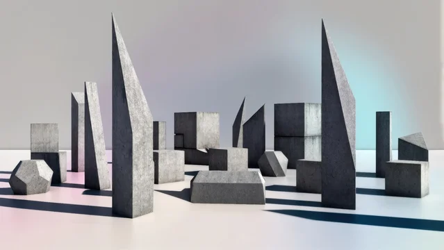 Abstract Architectural Forms in Atmospheric Concrete Garden