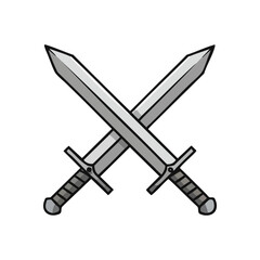(Crossed Swords Icon. Iconic design of two silver blades intersecting, depicting concepts like struggle, valor, and defense. Ideal for historical, fantasy, or gaming designs.)