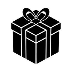 Black Gift Box with Ribbon and Bow Present Icon Celebration Event