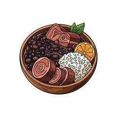 (Brazilian Feijoada Hearty Stew Bowl. Delicious South American black beans and pork dish. This authentic meal symbolizes comfort, heritage, and rich culinary tradition.)
