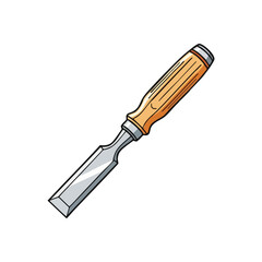 Fototapeta premium (Classic Wood Chisel Cartoon Icon. Vibrant graphic depicts a traditional carpentry instrument, essential for shaping timber. Represents craft, precision, and building skills.)