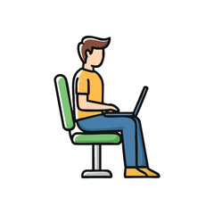 (Digital Worker Productivity. Vibrant illustration depicting an individual engrossed in a laptop. Symbolizes contemporary work, online learning, and digital innovation.)