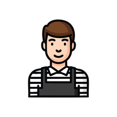 (Smiling Male Character Avatar. Digital graphic of a cheerful individual wearing a uniform, embodying a spirit of service and approachability. This visual portrays an amiable person.)