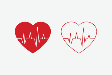 pulse of the heart.  White and red.  A vector rhythm with just one heart line is called heartbeat lone.