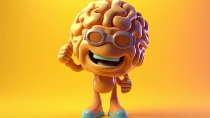 Happy brain cartoon character shows thumbs up in bright and cheerful style. Engaging character design can inspire creativity and positivity. Concept of education, mental health, wellness - Powered by Adobe
