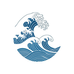 (Japanese Ocean Wave Art Design. Dynamic illustration of powerful sea surges in traditional Asian style, symbolizing strength and natural beauty against a dark backdrop.)