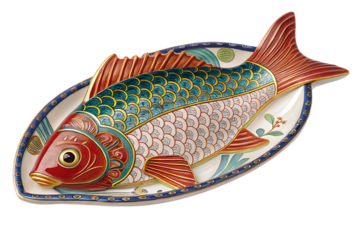 Beautiful fish shaped and decorated ceramic dish on AI generated by PNG