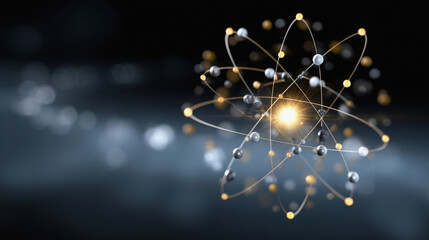 3D atomic model representing quantum computing and finance, showcasing beauty of chaos and order in scientific exploration