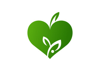 Eco Heart Logo,Heart with leaf logo. Green heart logo vector design  template with leaf transparent background