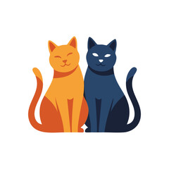(Harmonious Feline Duo. This vector depicts a lovely orange cat and a serene blue cat seated together. It symbolizes friendship, peace, and contrasting yet complementary personalities.)
