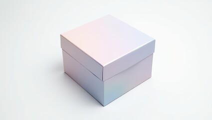 Elegant iridescent gift box with subtle pastel shimmer on clean white background, perfect for celebrations