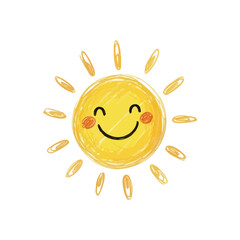 Fototapeta premium (Happy Sunshine Cartoon Doodle. This cheerful illustration features a glowing yellow celestial body radiating warmth. Its friendly smile symbolizes joy, optimism, and bright beginnings.)