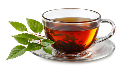 Tea brewing in transparent glass isolated on a white background