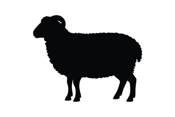 Black silhouette of a ram with curly horns standing
