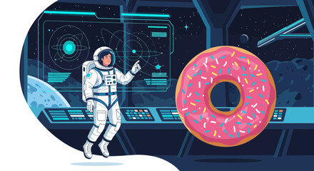 Astronaut Planning Donut Run In Space Station Control Room