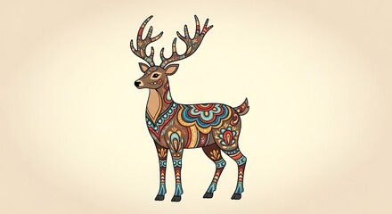 Ornate deer design with decorative patterns.