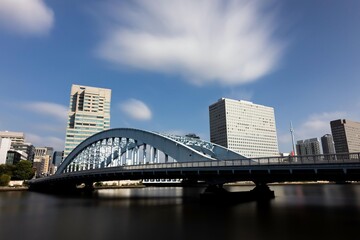 Long exposure of Eitai Bridge and Sumida River