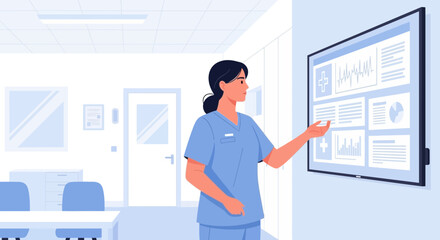 Female Healthcare Professional Examining Patient Data On Digital Screen