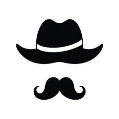 silhouette  hat and  mustache on white background