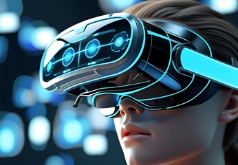 High-tech AR glasses with interactive holographic display, futuristic interface, digital focus depth