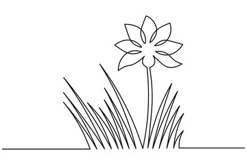 Botanical grass and flowers continuous one line drawing minimalist style nature floral vector illustration