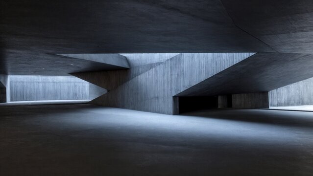 Empty Polygonal Underpass in Cold Blue Light