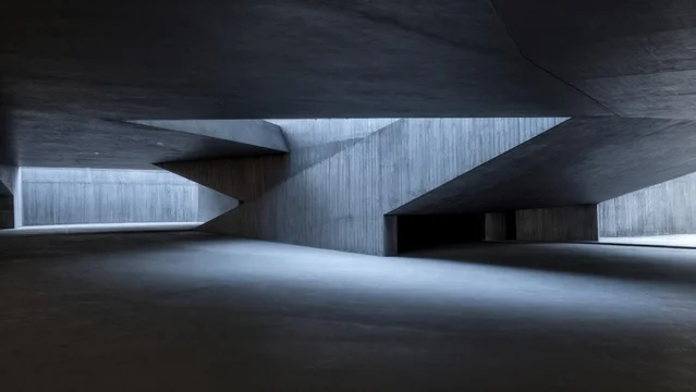 Empty Polygonal Underpass in Cold Blue Light