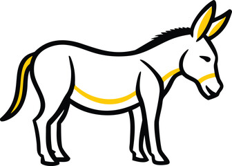 Animated donkey with yellow accents features bold black outlines on a white background