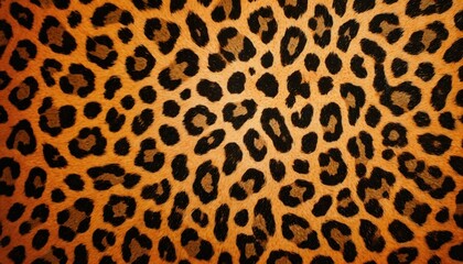 Fototapeta premium Close-up of leopard print design with bold black, brown spots. Unique, vibrant pattern of fur texture. Leopard tail adds stylish element in corner. Brown background provides contrasting backdrop for