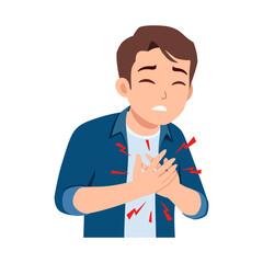 Fototapeta premium Asian Man Experiencing Chest Pain and Discomfort Due to Heart Problem or Panic Attack