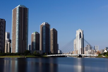 Long exposure of Chuo Bridge and buildings