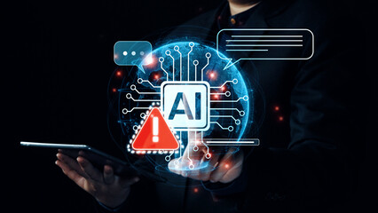 AI interface showing prompt error warning and system alert. AI prompt failure can lead to incorrect...