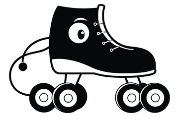 Isolated Cartoon Roller Skate Silhouette Icon with White Outline on White