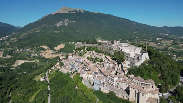 Aerial view of Civitella del Tronto, a hilltop village in the province of Teramo, Abruzzo
