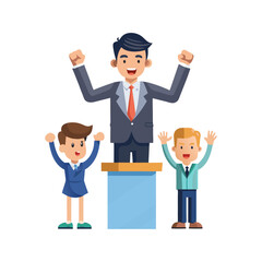 Corporate Boss Giving Inspiring Motivational Speech to Team – Leadership, Success, Empowerment, Office Culture, Business Motivation Vector Illustration