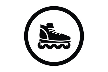 Black Roller Skate Icon Inside Circle on White Background Minimalist Style