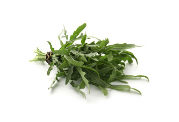 Bunch of fresh green arugula leaves isolated on white