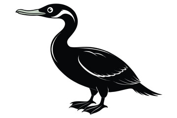illustration shows a black colored cormorant with gray beak standing, isolated on white