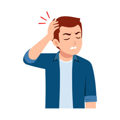 Man Experiencing Headache Holding Head in Discomfort with Upset and Frustrated Facial Expression