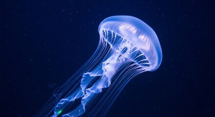 Translucent Jellyfish with Glowing Tentacles in Dark Water