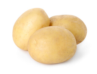 Three fresh raw potatoes isolated on white
