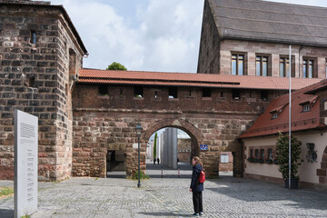 City walls along the Frauentorgraben in Nuremberg, Germany.