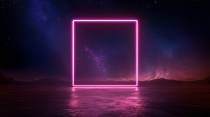 Neon pink frame glowing against a starry night sky background  