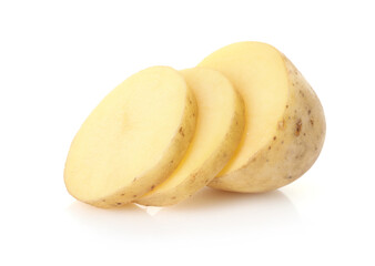 Slices of raw potato isolated on white