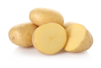 Whole and cut potatoes isolated on white