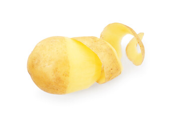 Raw potato with peel isolated on white, top view