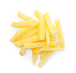 Slices of raw potatoes isolated on white, top view