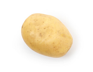 One fresh raw potato isolated on white, top view